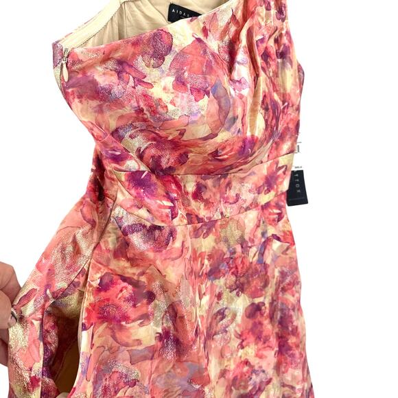 Aidan Mattox Red Multi Printed Jacquard One Shoulder Ball Gown Size 10 - Picture 9 of 12